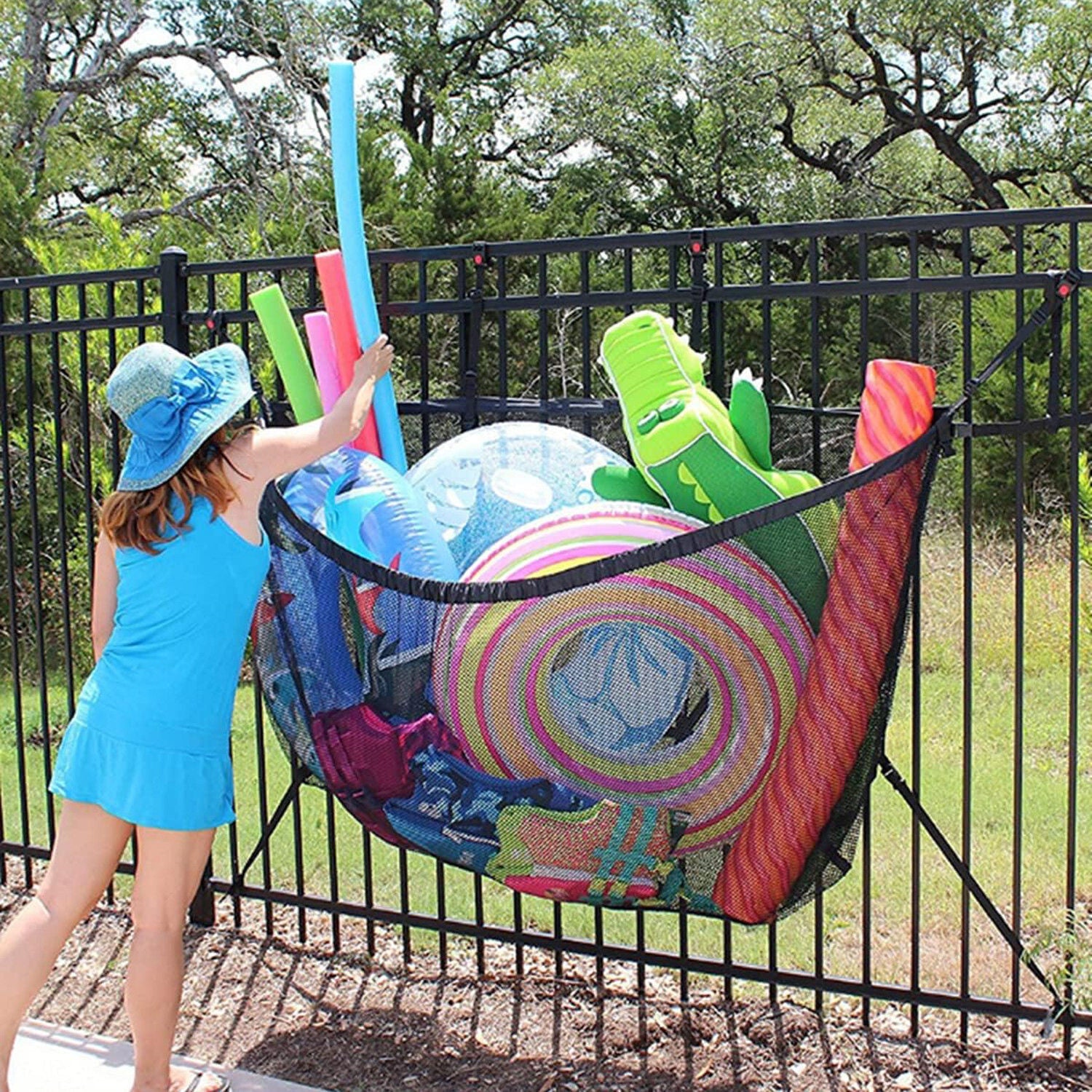 145x145CM Heavy Duty Pool Toy Storage Net Bag Adjustable Organizer Tristar Online