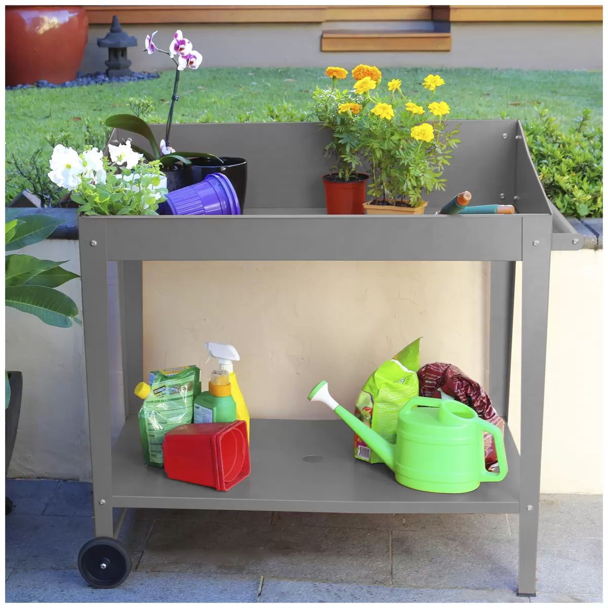 Potting Bench Table Slate Grey 100 x 55 x 101cm Tristar Online