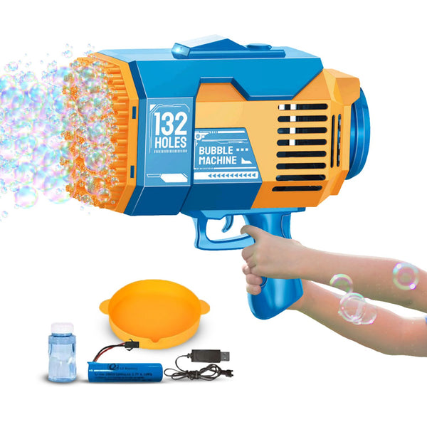 GOMINIMO 132 Holes Rechargeable Bubbles Machine Gun for Kids (Orange and Blue) GO-BMG-103-KBT Tristar Online