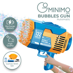 GOMINIMO 132 Holes Rechargeable Bubbles Machine Gun for Kids (Orange and Blue) GO-BMG-103-KBT Tristar Online