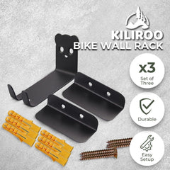 KILIROO 3 Pack of Bicycle Storage Wall Mount Rack (Black)