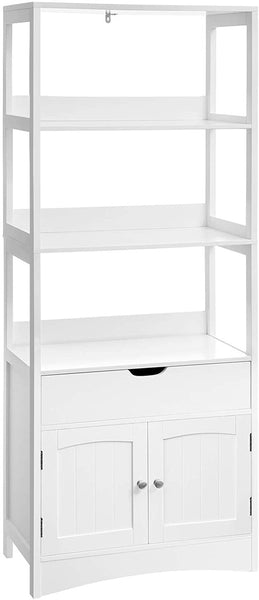 VASAGLE Floor Cabinet with Drawer 3 Open Shelves and Double Doors White BBC67WT Tristar Online