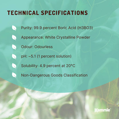 Kemmie 1Kg Boric Acid Powder 99.9% Pure - Soluble Orthoboric Acid H3BO3