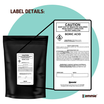 Kemmie 1Kg Boric Acid Powder 99.9% Pure - Soluble Orthoboric Acid H3BO3
