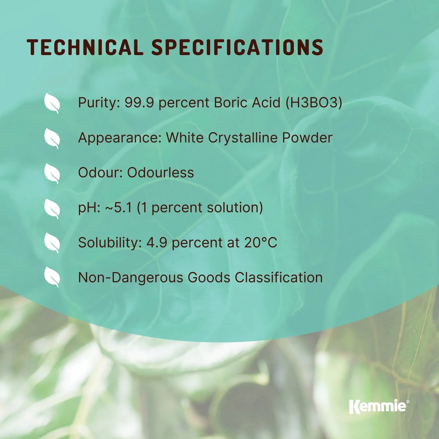 Kemmie 2Kg Boric Acid Powder 99.9% Pure - Soluble Orthoboric Acid H3BO3
