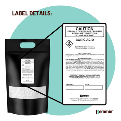 Kemmie 5Kg Boric Acid Powder 99.9% Pure - Soluble Orthoboric Acid H3BO3