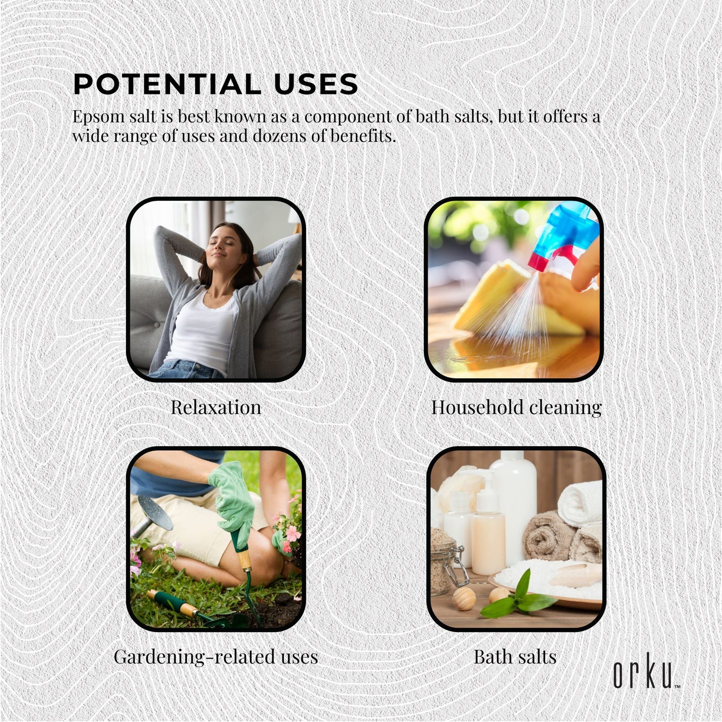 Orku 20Kg Epsom Salt - Magnesium Sulphate Bath Salts For Skin Body Sulfate