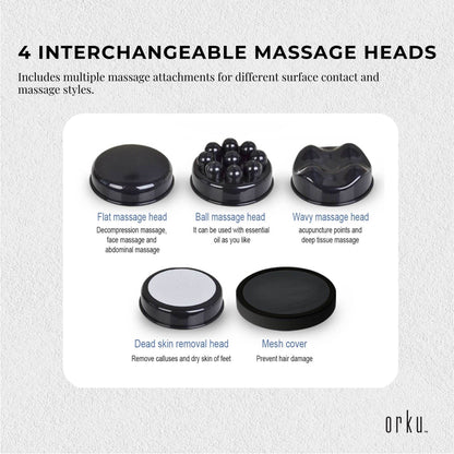 Orku Handheld Body Massager 4 Heads Adjustable Speed 28W Red