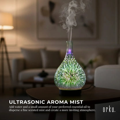 Orku Essential Oil Aroma Diffuser - Mirror 3D Fireworks Light USB Remote