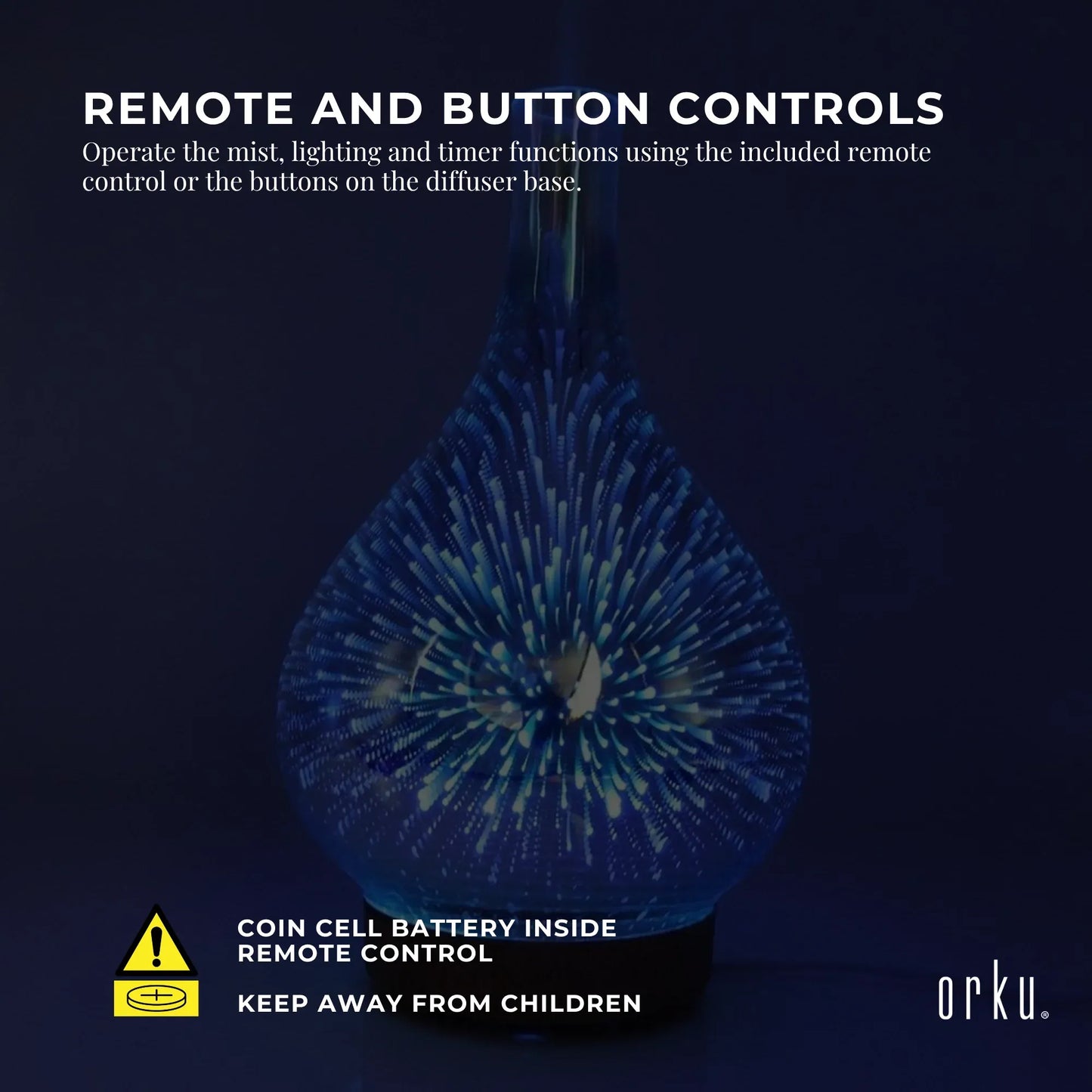 Orku Essential Oil Aroma Diffuser - Mirror 3D Fireworks Light USB Remote