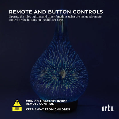 Orku Essential Oil Aroma Diffuser - Mirror 3D Fireworks Light USB Remote