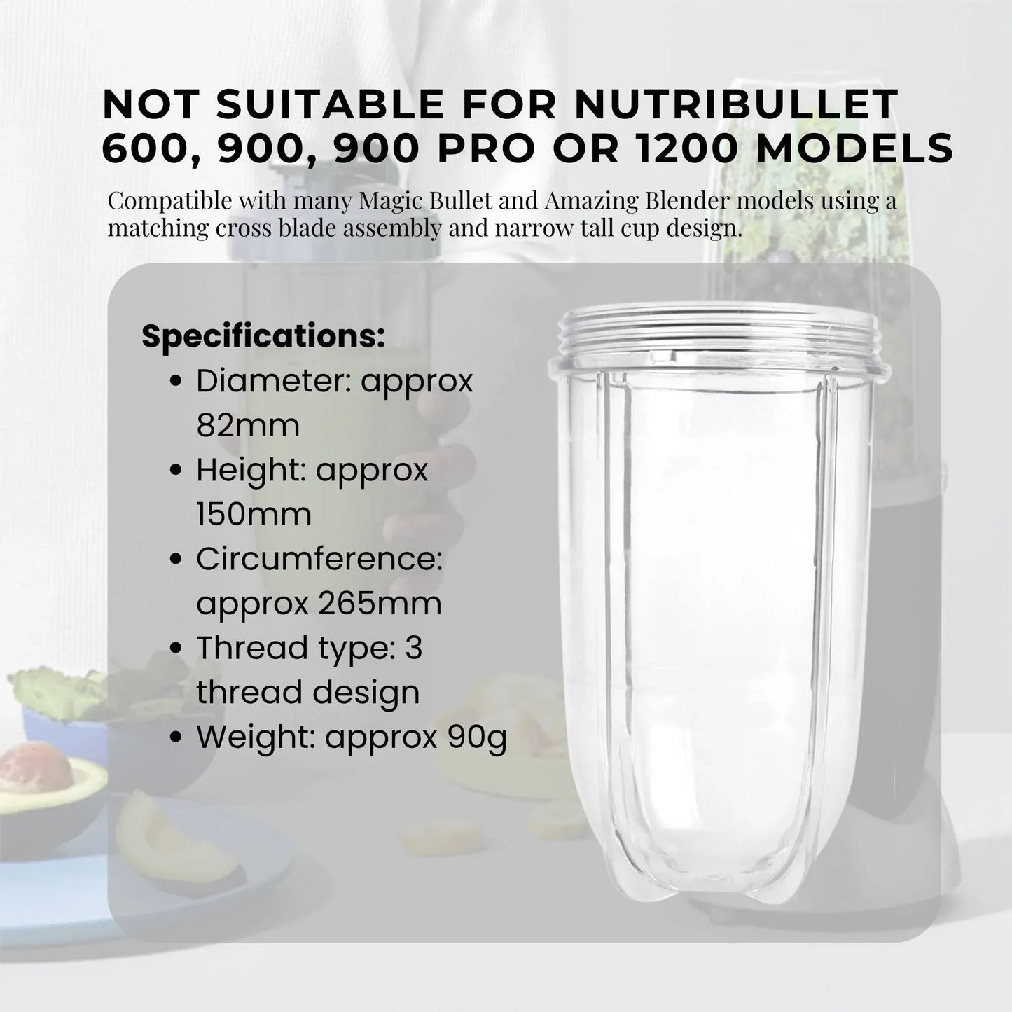 Kitchee 500ml Tall Cup Replacement For Magic Bullet Cross Blade Blender
