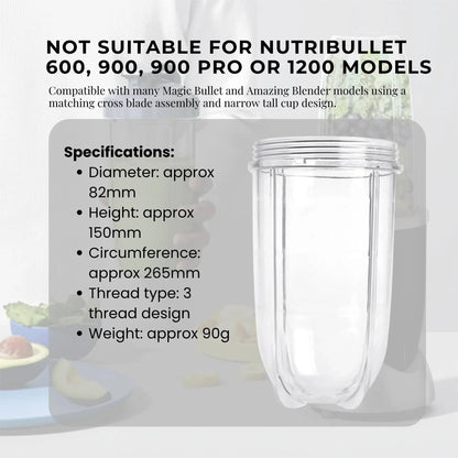 Kitchee 500ml Tall Cup Replacement For Magic Bullet Cross Blade Blender