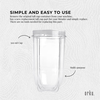 500ml Tall Cup Replacement Compatible with Magic Bullet Cross Blade Blender