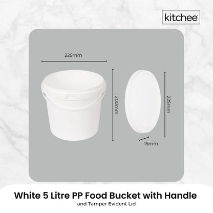 Bulk 10x 5L Plastic Buckets + Lids - Empty White With Handle - Large Food Pail