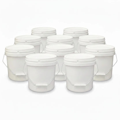 Kitchee Bulk 10x 10L Plastic Buckets + Lids - Empty White With Handle Large Pail