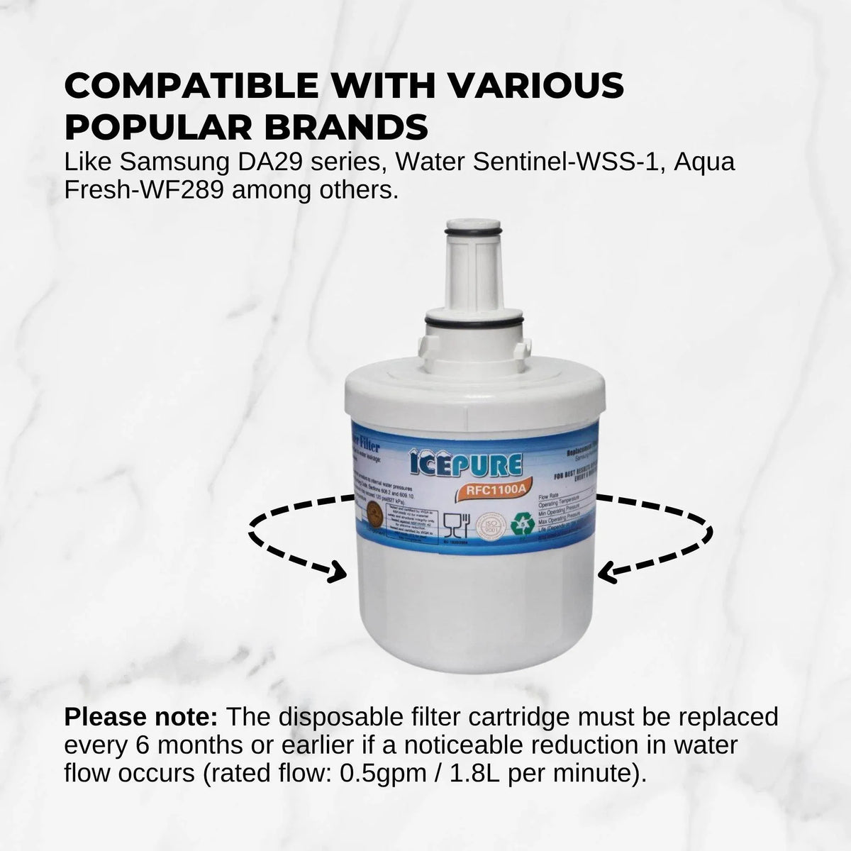FRIDGE WATER FILTER For ICEPURE RFC1100A Water Sentinel WSS-1 Tier 1 RWF1010