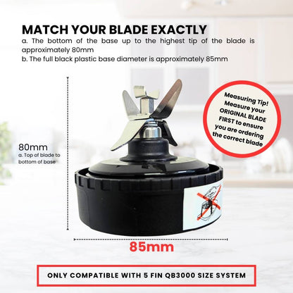 5 Fin 85mm Blade Replacement Compatible with Nutri Ninja QB3000 - Not Auto IQ