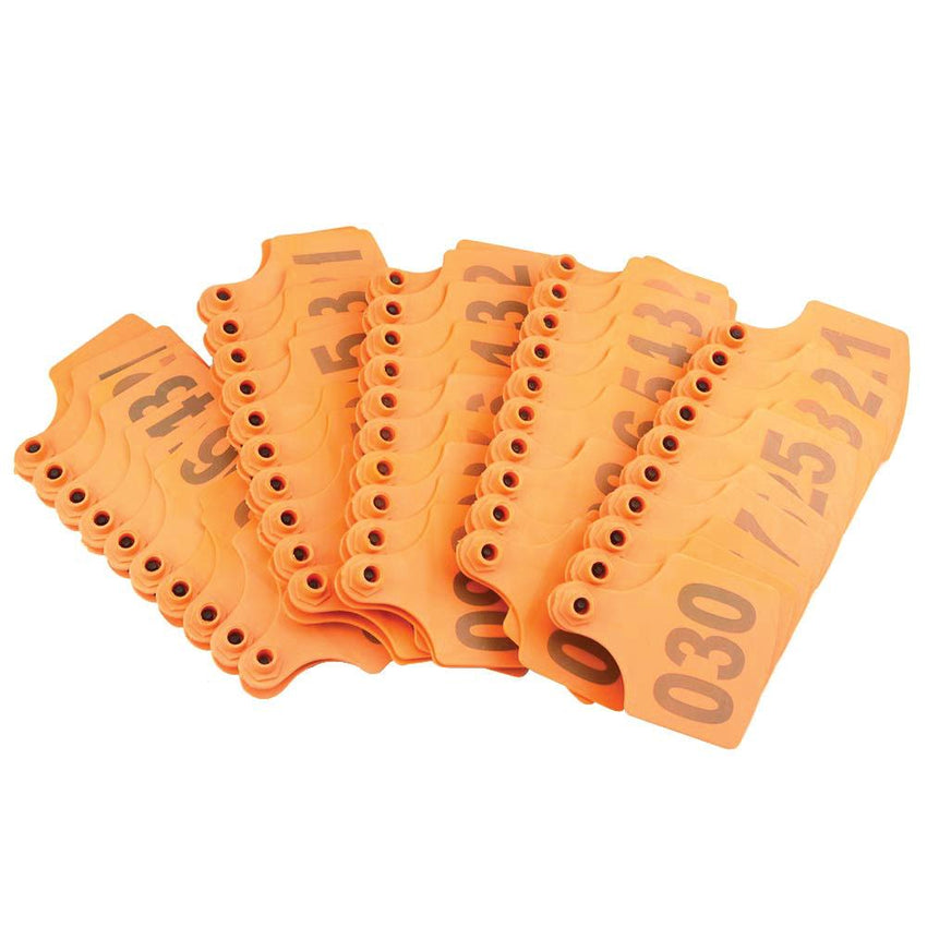 1-100 Cattle Number Ear Tag 6x7cm Set - Medium Orange Cow Sheep Livestock Label Tristar Online