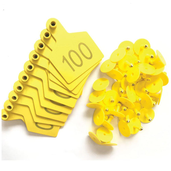 1-100 Cattle Number Ear Tags 7.5x10cm Set - XL Yellow Cow Sheep Livestock Labels Tristar Online