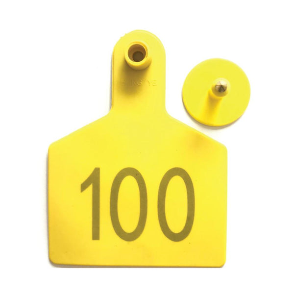 1-100 Cattle Number Ear Tags 7.5x10cm Set - XL Yellow Cow Sheep Livestock Labels Tristar Online