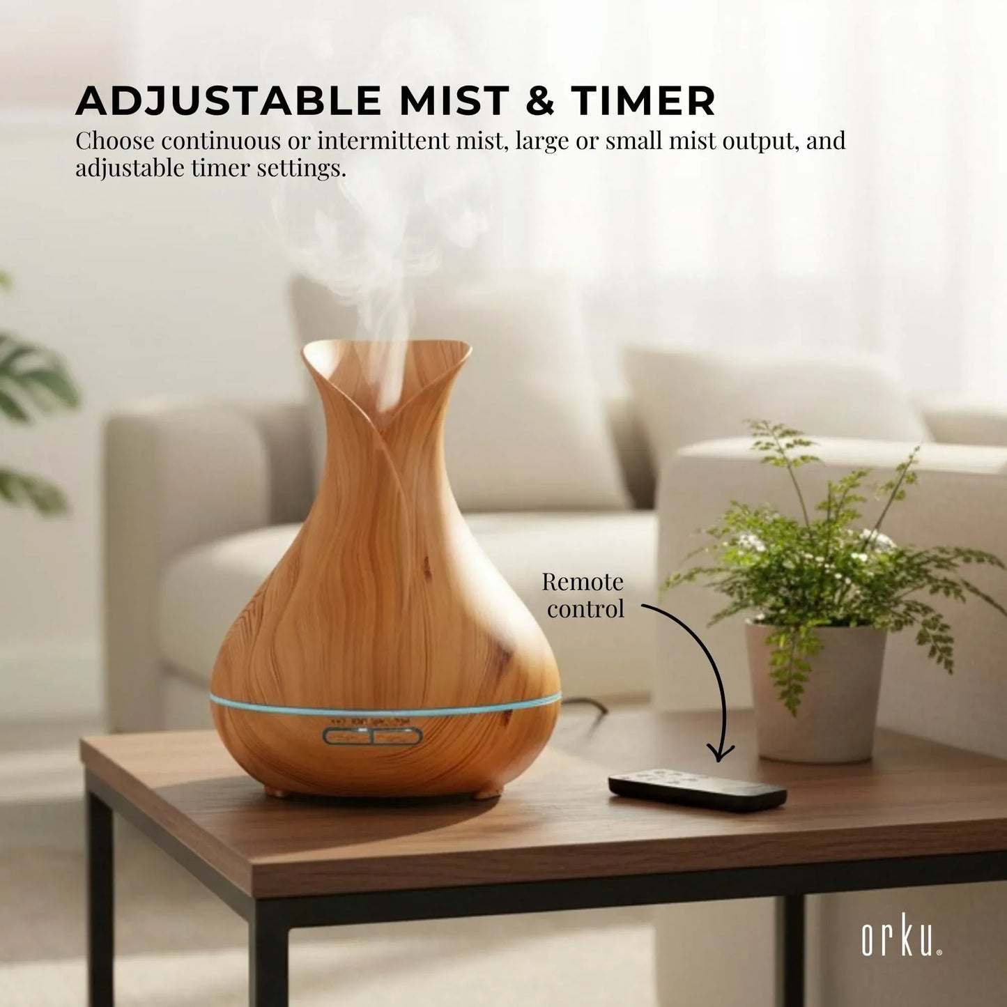 Orku Essential Oil Aroma Diffuser 400ml Tulip Wood Grain With Remote