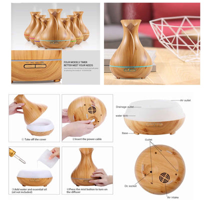Orku Essential Oil Aroma Diffuser 400ml Tulip Wood Grain With Remote