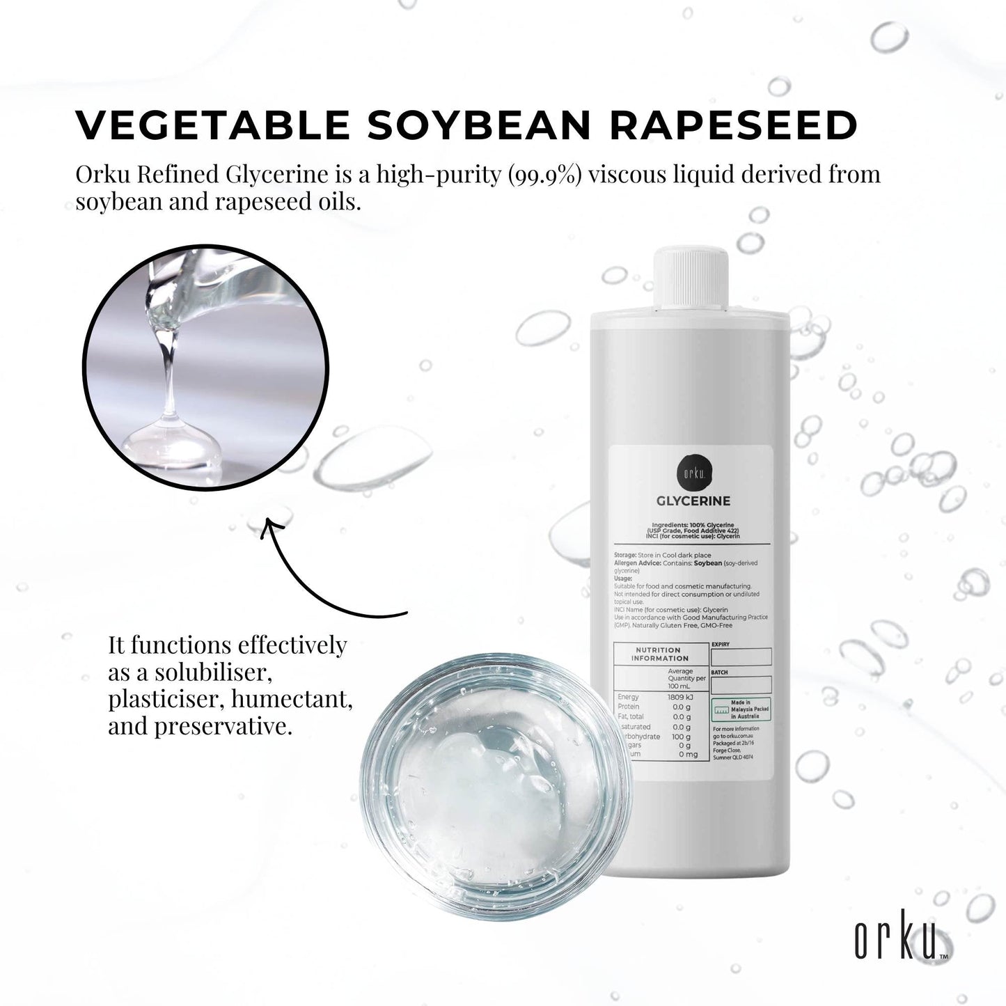 250mL Glycerine Refined USP 99.9% Glycerol Pharmaceutical Vegetable Soybean Rapeseed