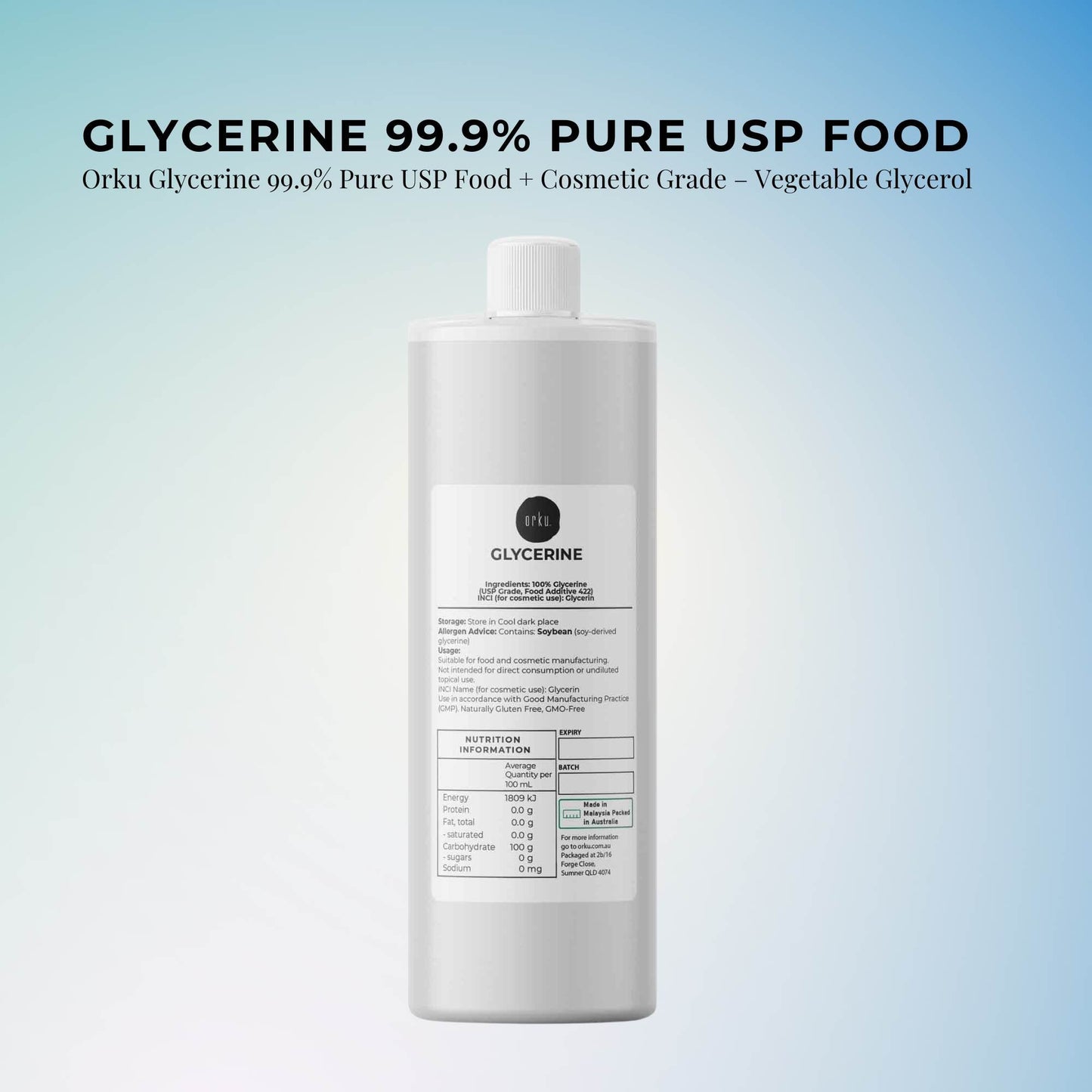 500mL Glycerine Refined USP 99.9% Glycerol Pharmaceutical Vegetable Soybean Rapeseed