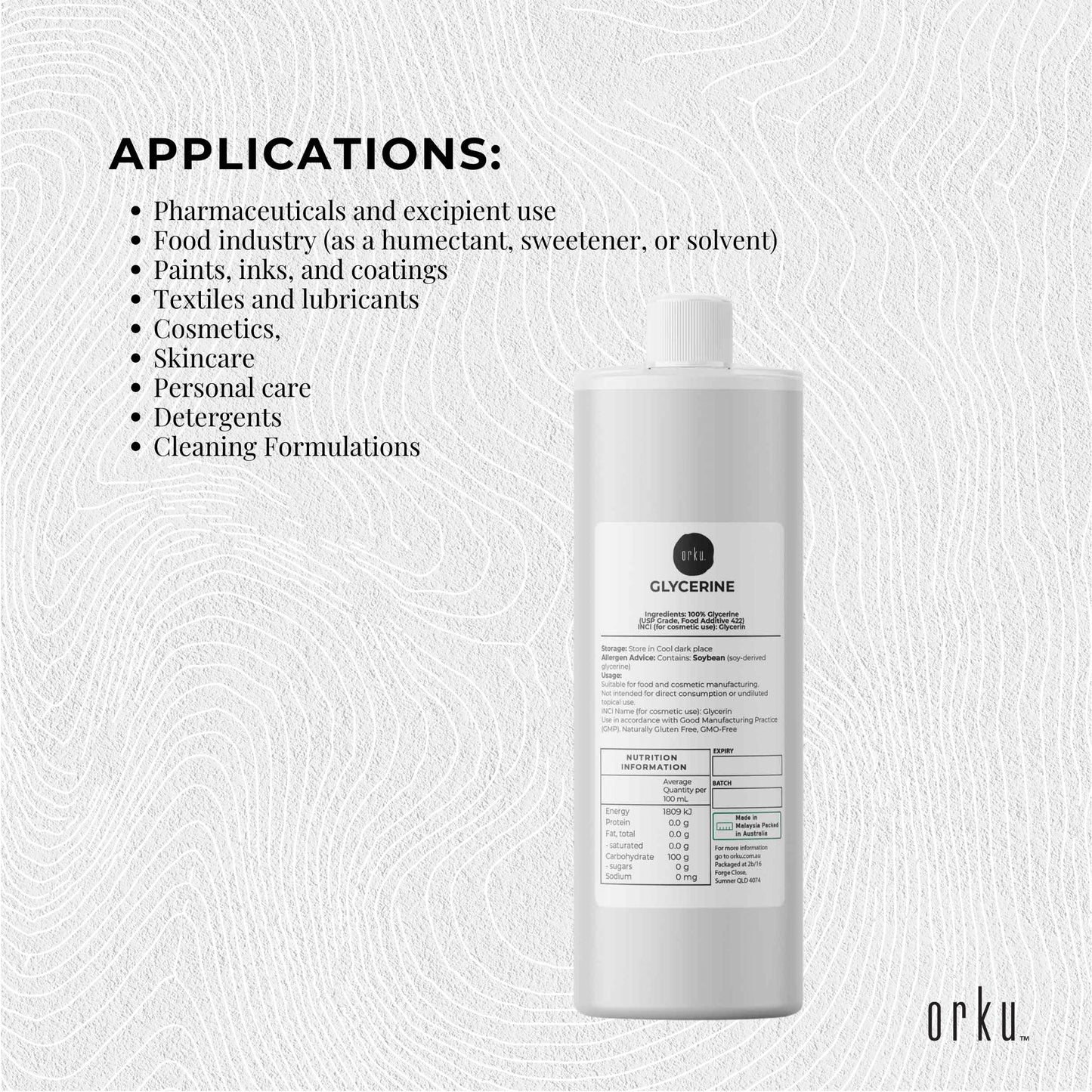 1L Glycerine Refined USP 99.9% Glycerol Pharmaceutical Vegetable Soybean Rapeseed