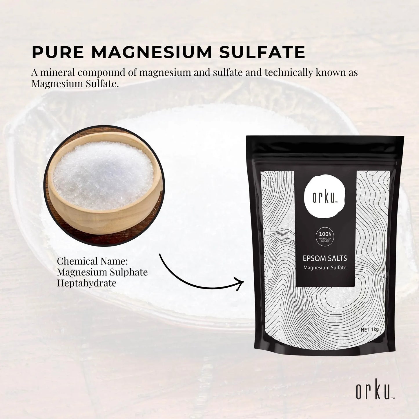 Orku 1Kg Epsom Salt - Magnesium Sulphate Bath Salts Skin Body