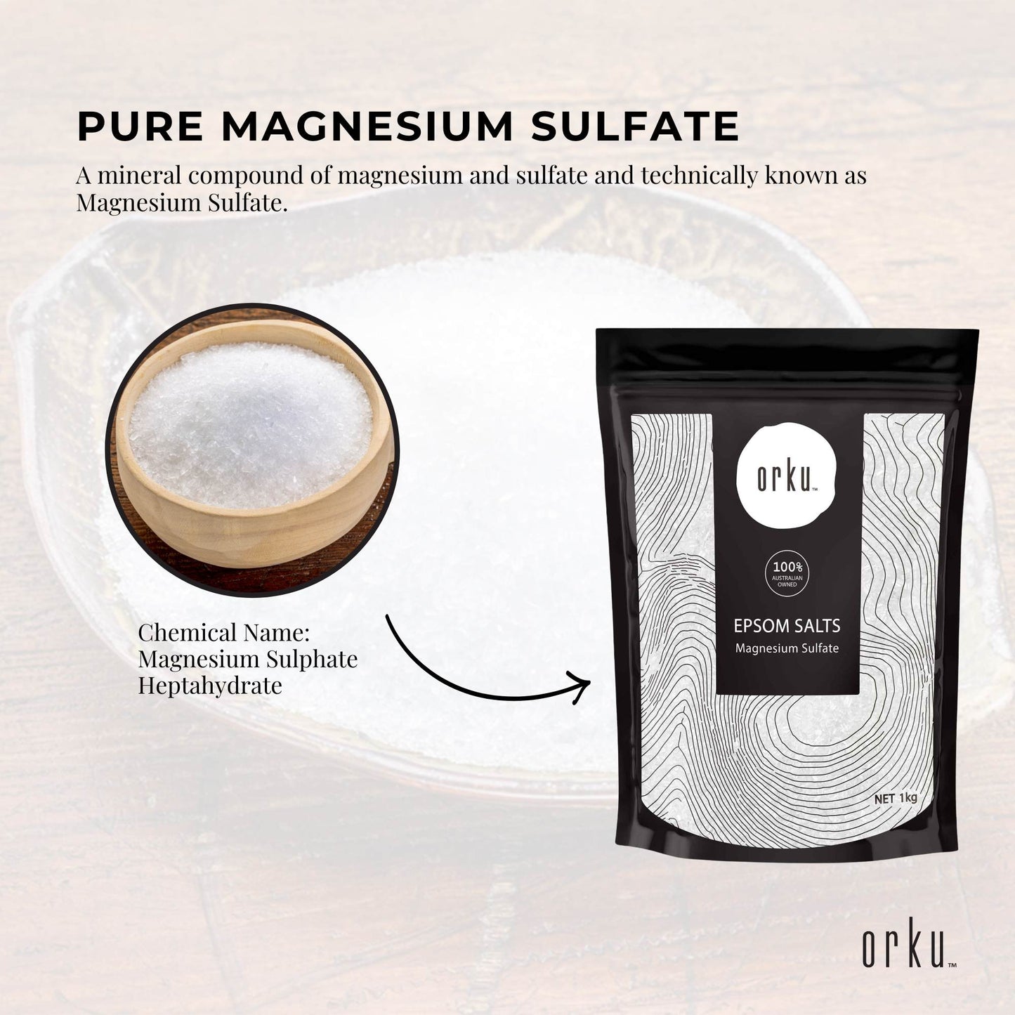 Orku 1Kg Epsom Salt - Magnesium Sulphate Bath Salts Skin Body
