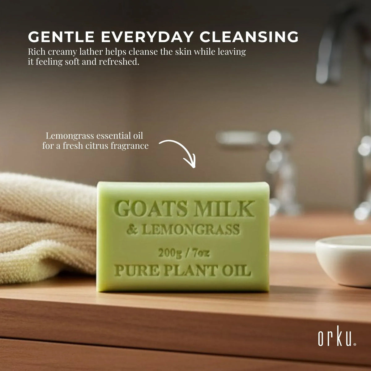 Orku 2 x 200g Goat Milk Lemongrass Soap Bars Australian Made