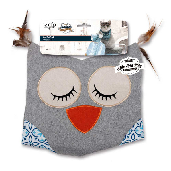 Cat Sack Crinkle Toys - Grey Owl + Hide Play Bag Teaser Vintage All For Paws Tristar Online