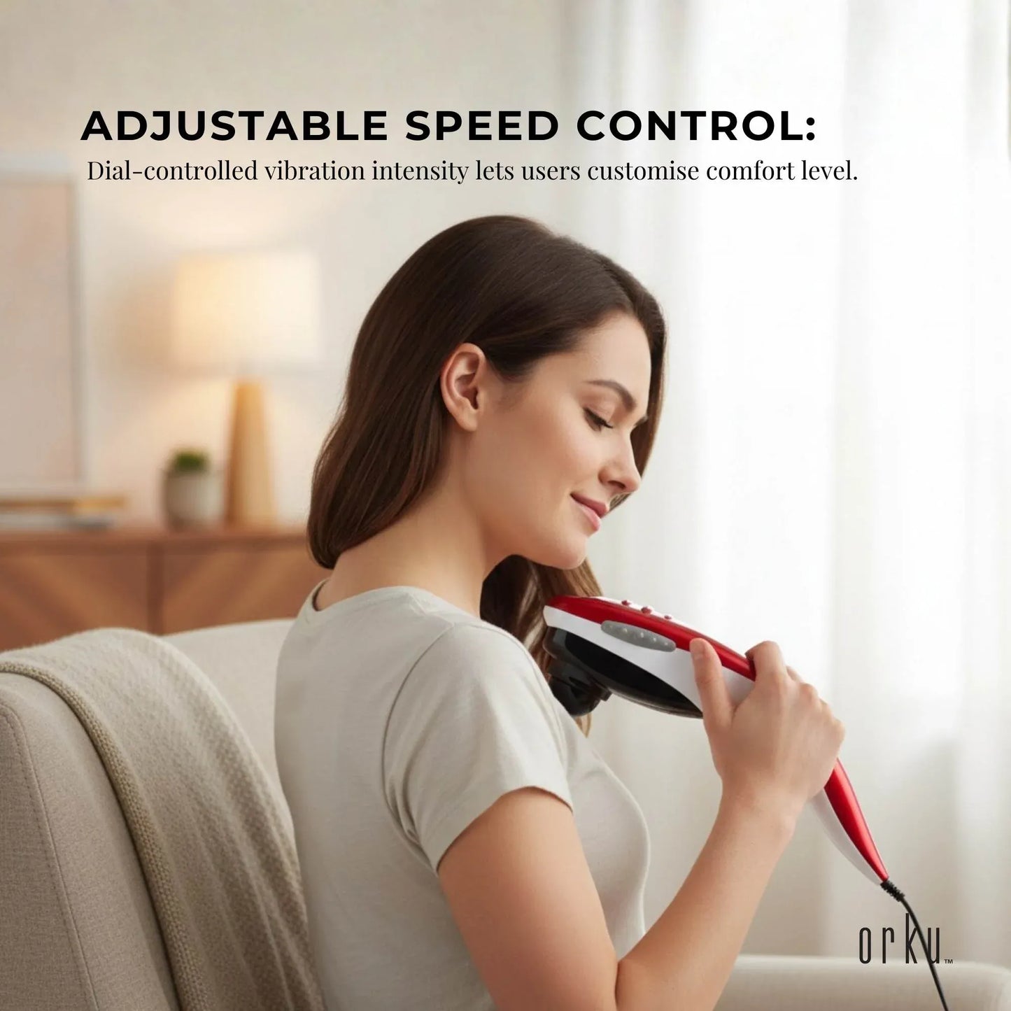 Orku Handheld Body Massager 6 Heads Adjustable Speed Neck Back Legs Red