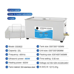 22L Digital Ultrasonic Cleaner Jewelry Ultra Sonic Bath Degas Parts Cleaning Tristar Online