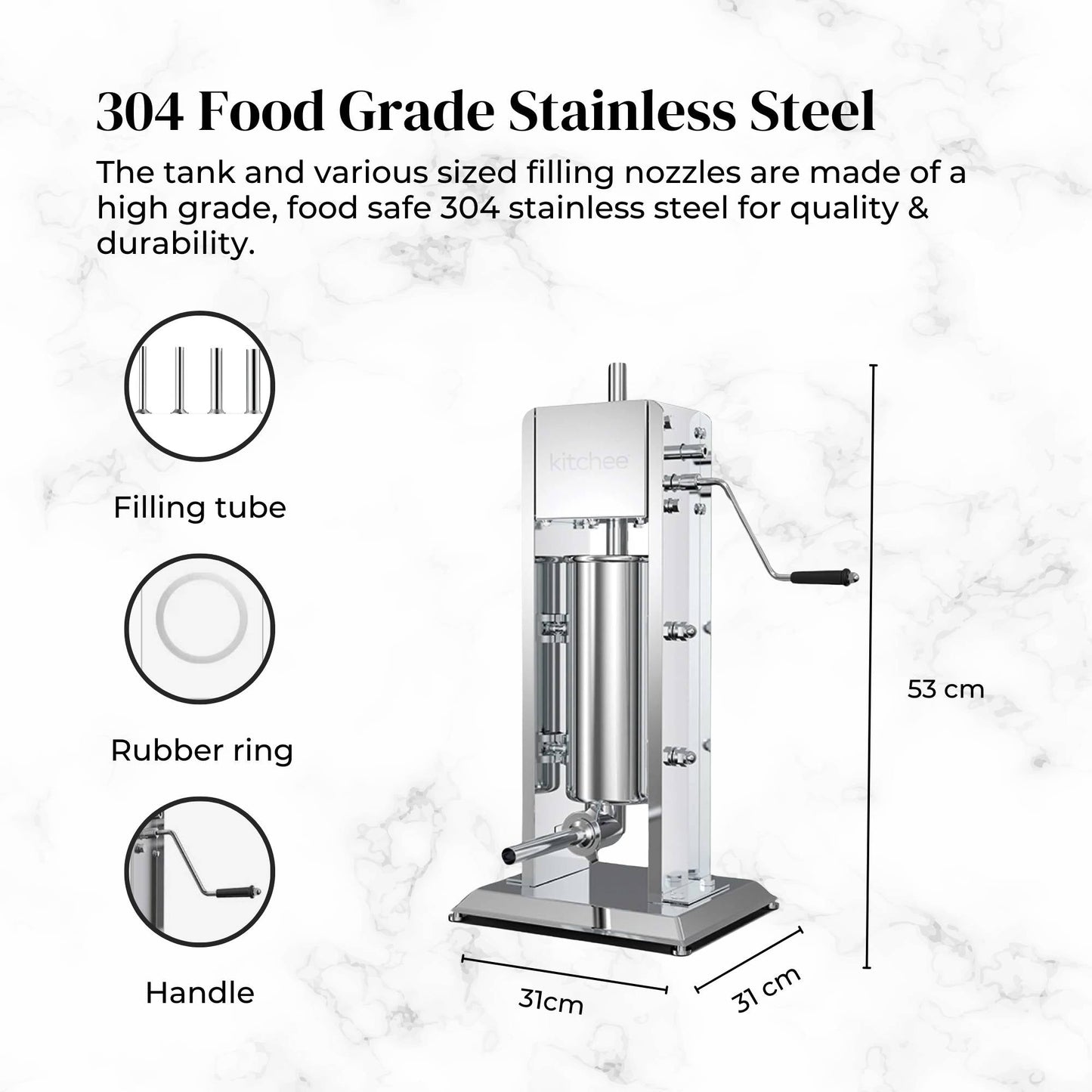 3L Manual Vertical Sausage Filler - Stainless Stuffer Meat Press Machine