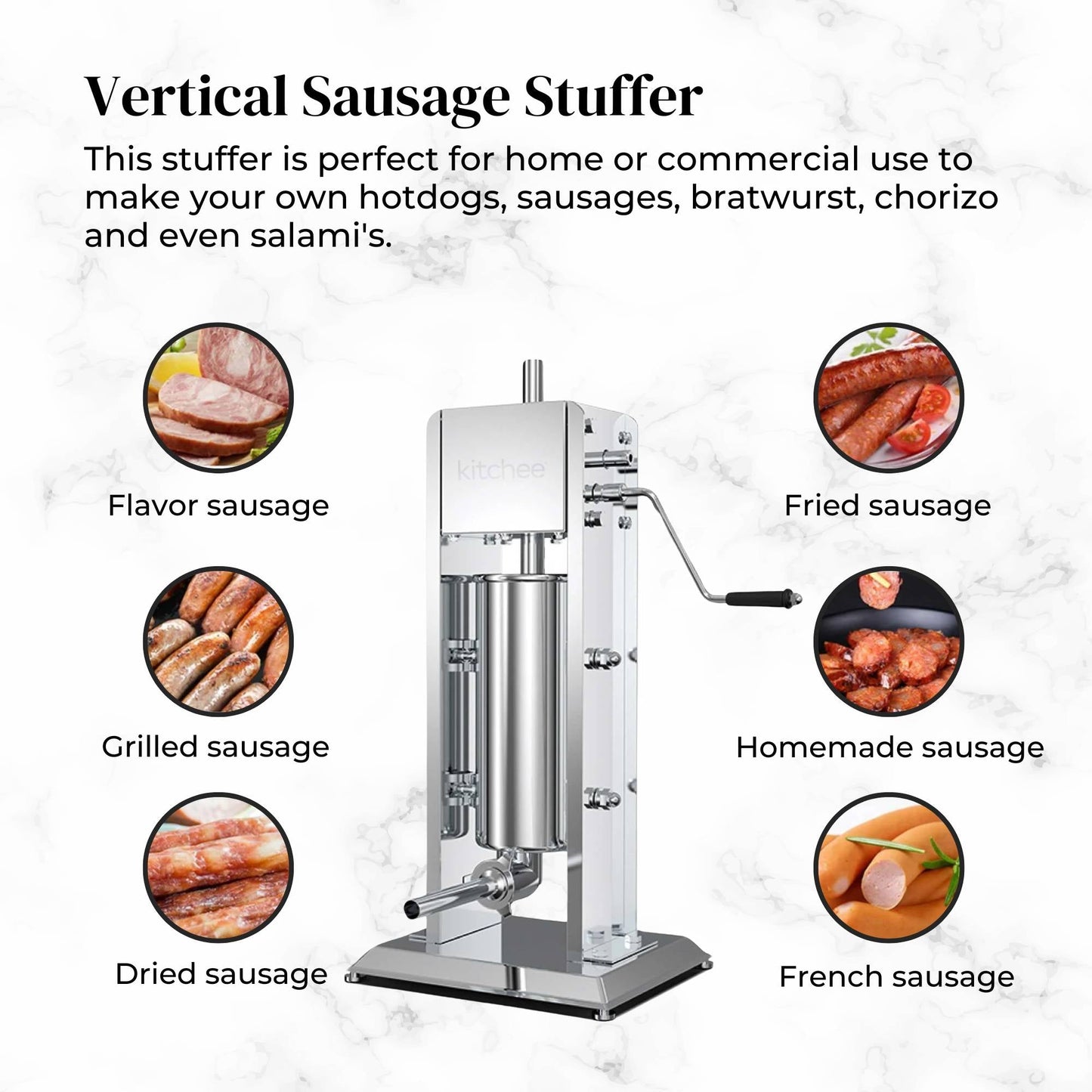 3L Manual Vertical Sausage Filler - Stainless Stuffer Meat Press Machine