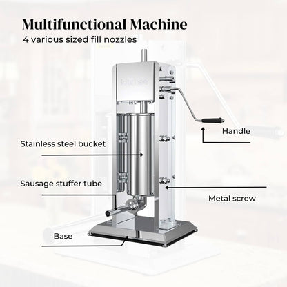3L Manual Vertical Sausage Filler - Stainless Stuffer Meat Press Machine