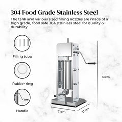 5L Manual Vertical Sausage Filler - Stainless Stuffer Meat Press Machine Tristar Online