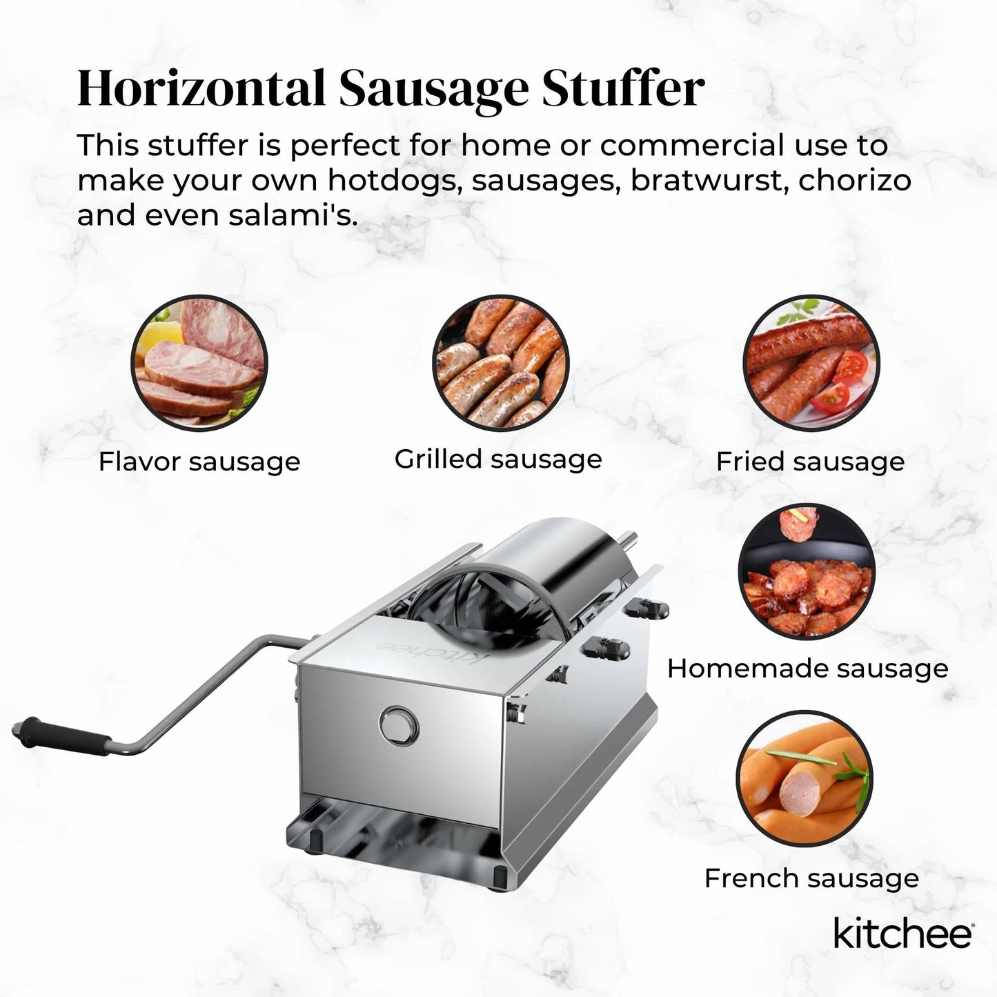 7L Manual Horizontal Sausage Filler - Stainless Stuffer Meat Press Machine