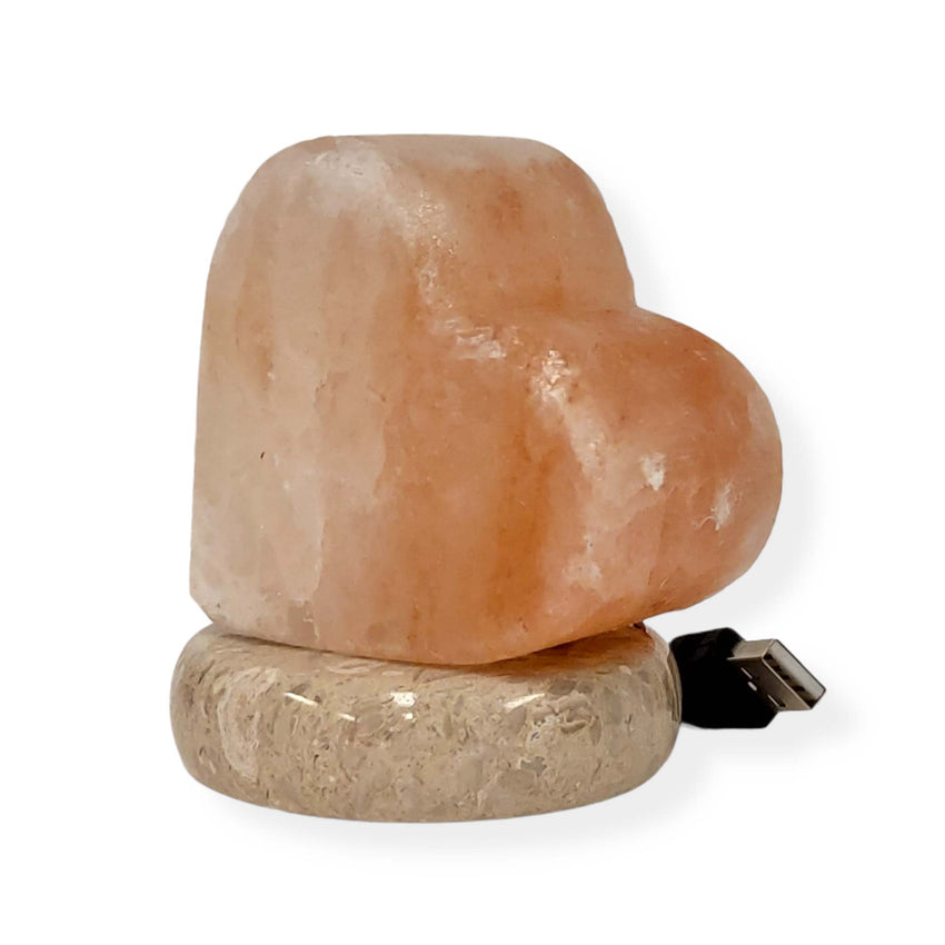 USB Himalayan Salt Lamp - Heart Love Carved Shape Pink Crystal Rock LED Light