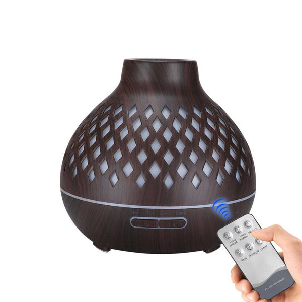 Essential Oil Aroma Diffuser and Remote - 400ml Hollowed Wood Mist Humidifier Tristar Online