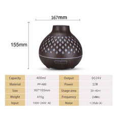Essential Oil Aroma Diffuser and Remote - 400ml Hollowed Wood Mist Humidifier Tristar Online
