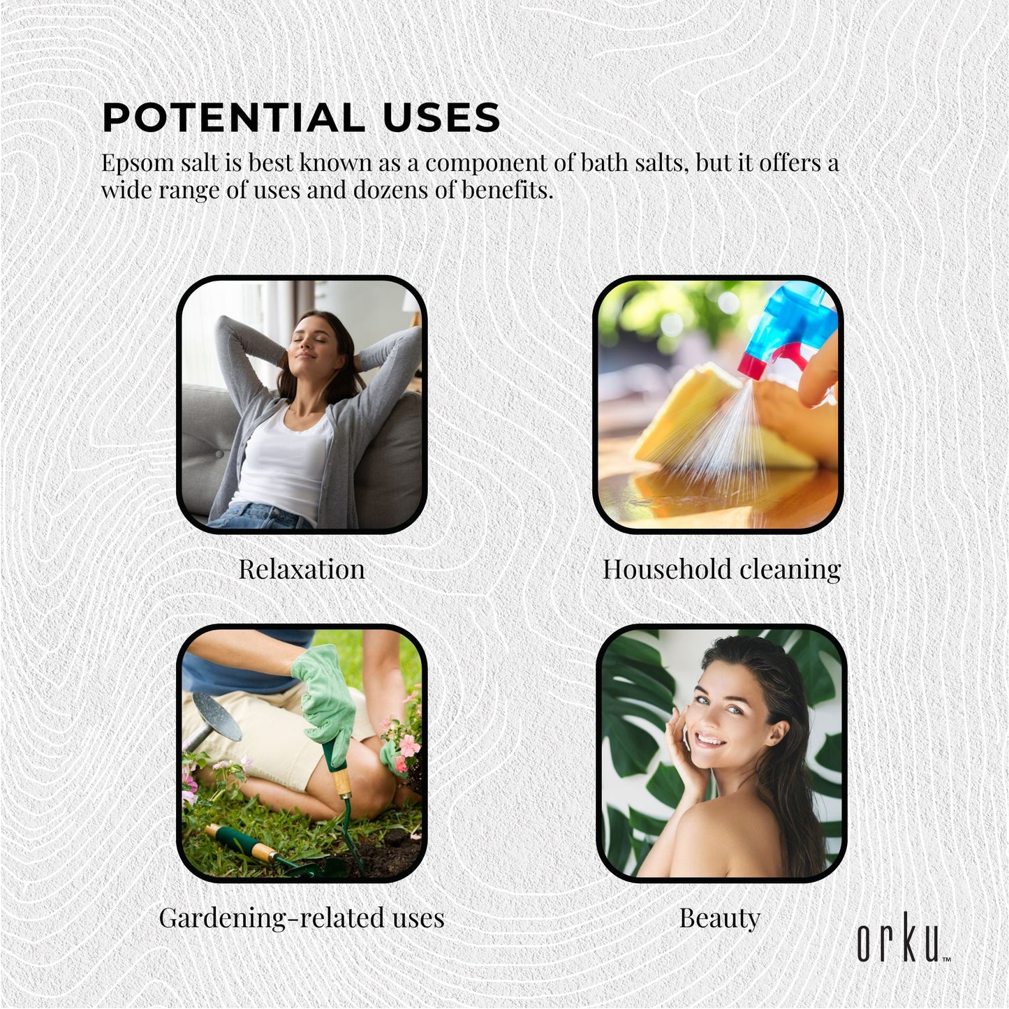 Orku 1Kg Epsom Salt - USP Grade Magnesium Sulfate Body Bath Salts