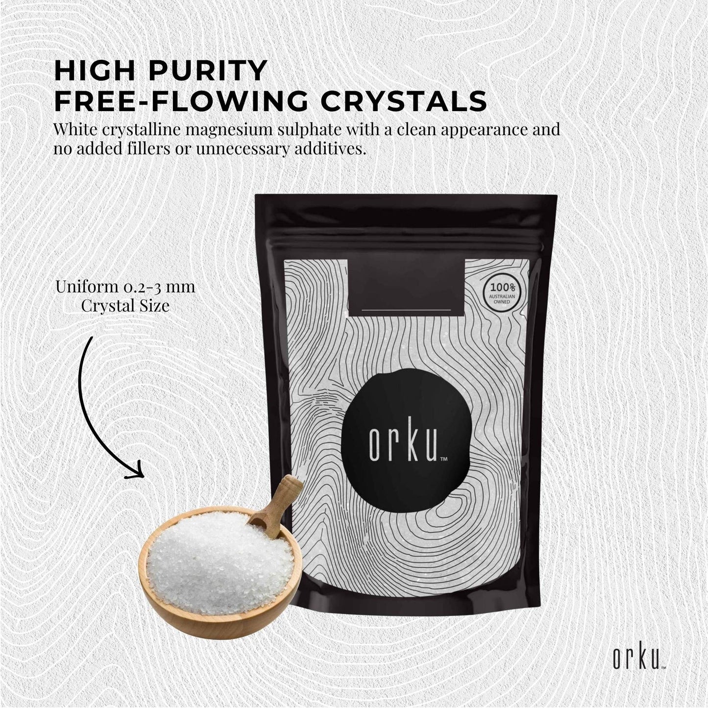 Orku 2Kg USP Epsom Salt Crystals Magnesium Sulphate - Bath Soak Salts