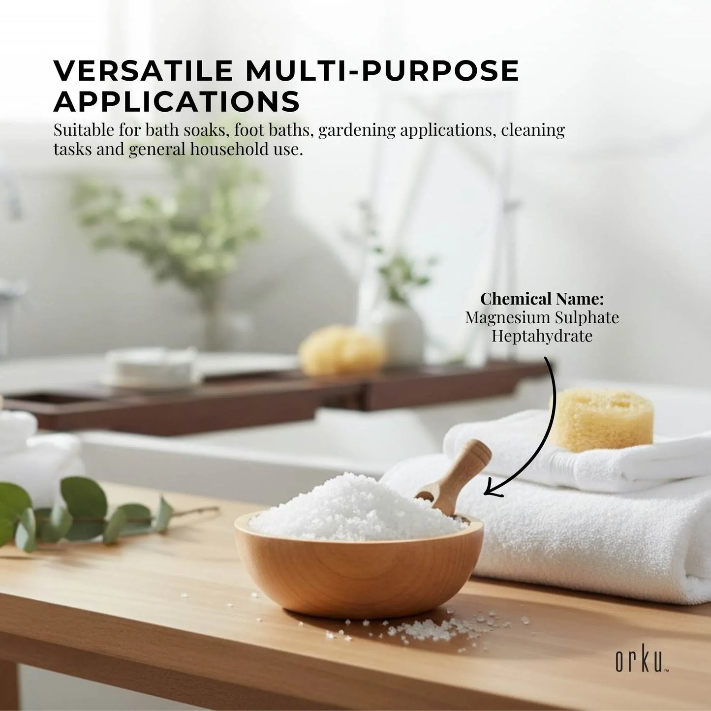 Orku 20Kg USP Epsom Salt Crystals Magnesium Sulphate - Bath Soak Salts