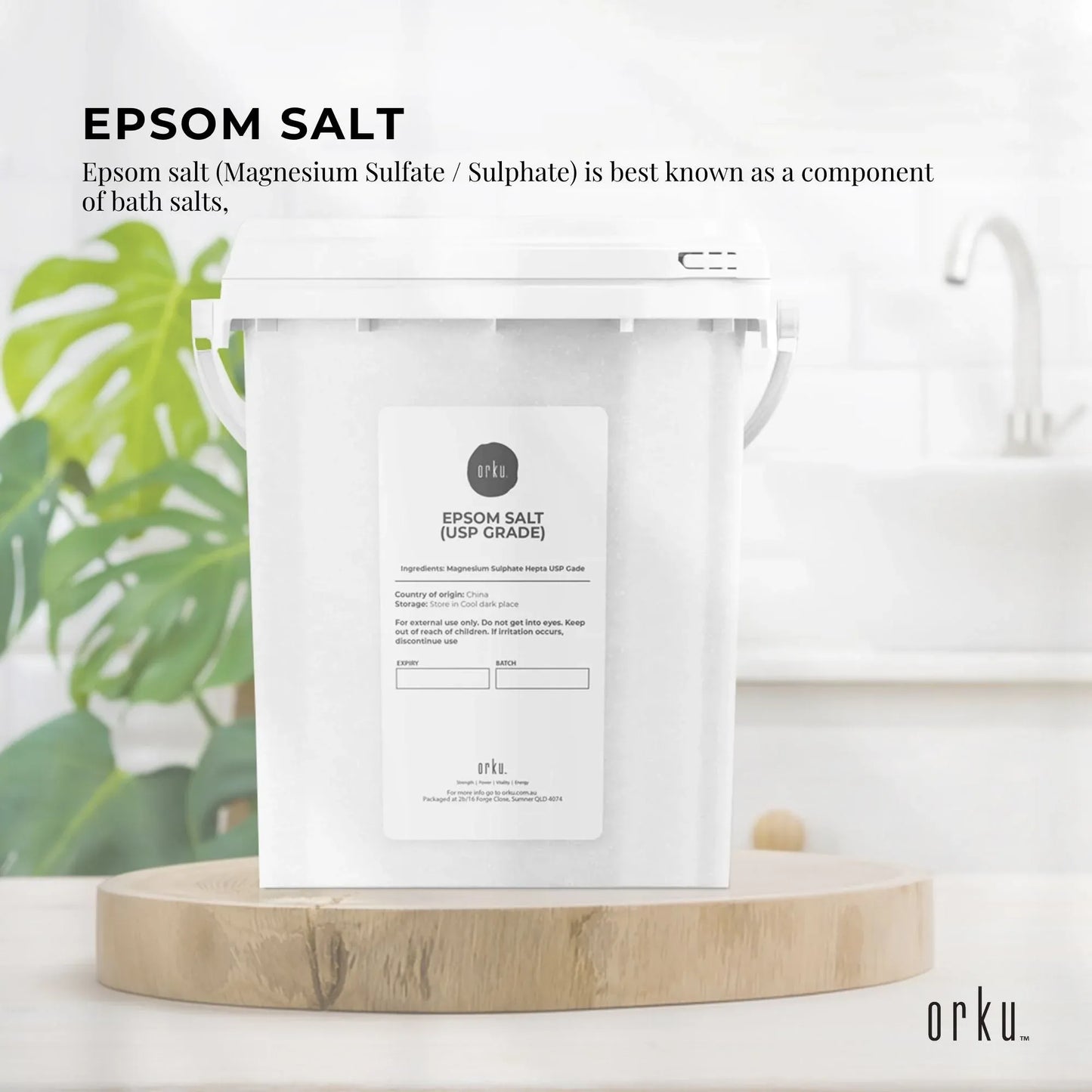 Orku 1.3Kg USP Epsom Salt Tub Bulk Magnesium Sulphate Bath Garden Household Use