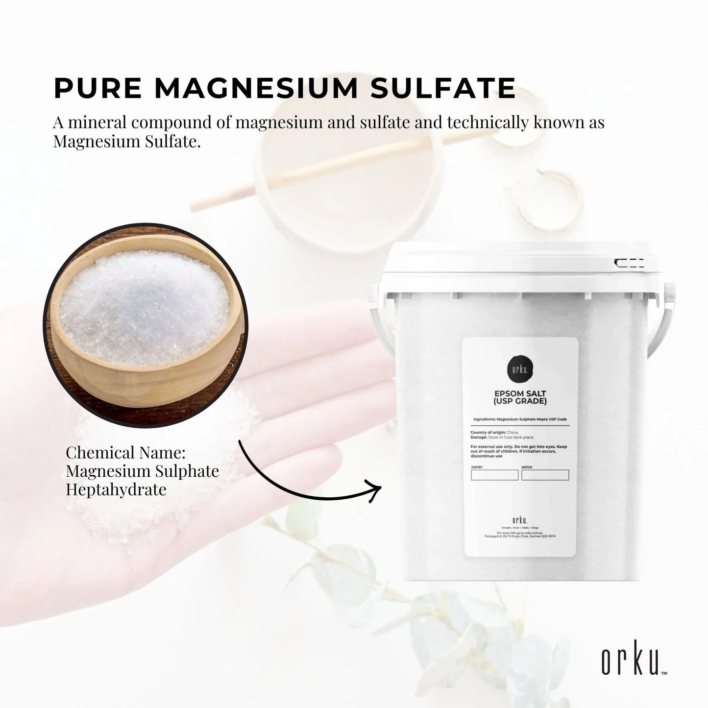 Orku 1.3Kg USP Epsom Salt Tub Bulk Magnesium Sulphate Bath Garden Household Use
