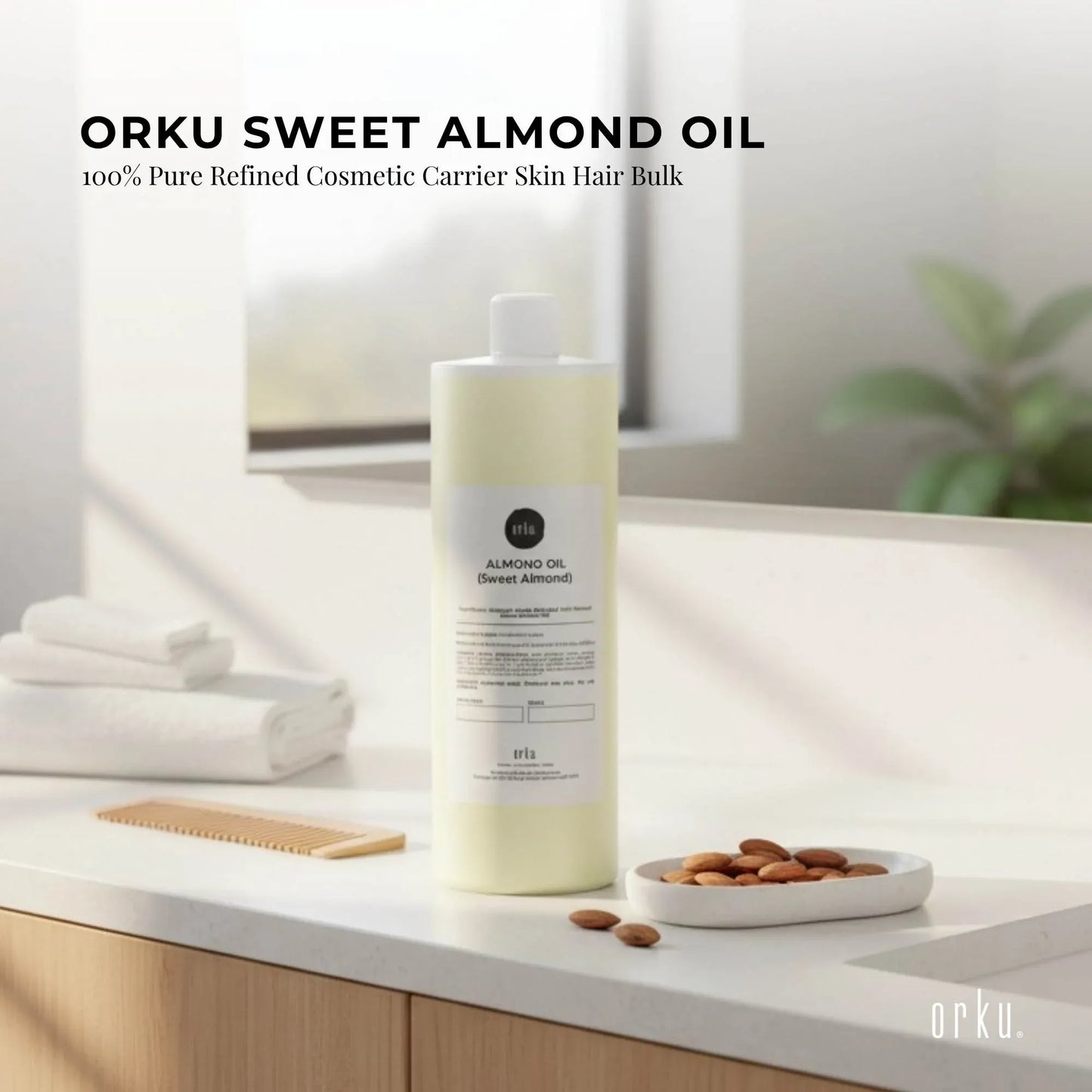 Orku 500ml Sweet Almond Oil 100% Pure Refined Cosmetic Carrier Skin Hair